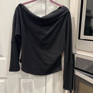 Free People Black Off-Shoulder Long Sleeve Top